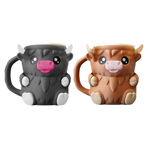 Highland Cow Ice Pint Holder | Niedlicher Highland Cow Eiscreme Pint Halter | Anti-Freeze Hände Eisbecher Mit Löffel | Kuh Eisbecherhalter | Dicke Pint Hülle für Ice Cream Containers von Huasean