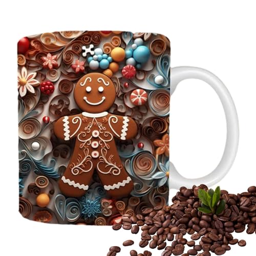 Huasean 3D-Weihnachtstasse | Weihnachten Weihnachtsmann 3D-gedruckte Kaffeetassen | Weihnachtskaffee-Teetassen Aus Keramik | Kaffeetassen Mit 3D-Effekt Und Weihnachtsthema, 350 Ml von Huasean