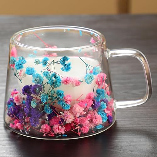 Huasean Doppelwandige Glasbecher Mit Getrockneten Blumen – 250 Ml Doppelwandige Glaskaffeetasse Mit Getrockneten Blumen | Isolierte Hitzebeständige Kaffeetassen Mit Griff | Kreative Klarglasbecher von Huasean