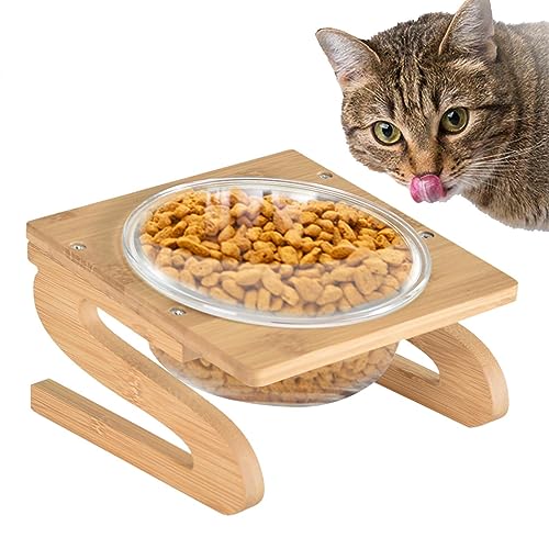 Huasean Erhöhte Katzennäpfe – Erhöhter Futternapf Mit Holzständer | Gekippte, Schräge, Erhöhte Futternapf Aus Glas | Halsschutz-Napf Für Katzen Und Welpen von Huasean
