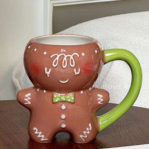 Lebkuchenmann-Tassen, 3D-Lebkuchenmann-Tassen, Weihnachten, Neuheit, Keramik-Kaffeetassen Mit Griff, Hitzebeständig, Niedliche Tassen, Teetasse, Milchtasse, Geschenk Für Weihnachten, 600 l von Huasean