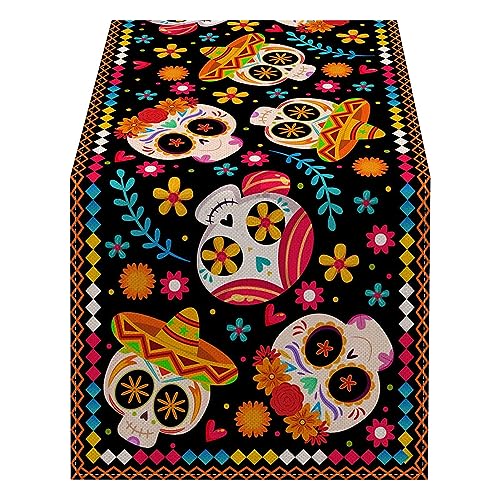 Tag Der Toten Tischläufer, Halloween-Tischdekorationen, Totenkopf-Tischläufer, Dia De Los-Muertos, Tischdekoration Für Halloween, Feiertage, Party, Heimdekoration, 182,9 cm Lang von Huasean