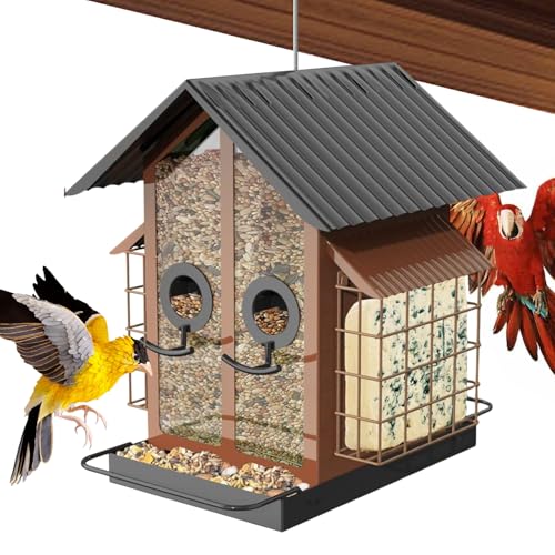 Huayeex Finkenfutterspender Für Den Außenbereich | Große Transparente Vogelfutterhäuser Mit Doppeldach | Vogelbedarf Für Zaun Baum Terrasse Balkon Garten von Huayeex