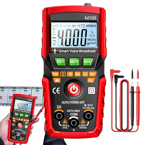 Huayeex Multimeter Prüfgerät - 4000-Count Strom Spannungsmessgerät | Elektroprüfgerät Mit Sprachausgabe Für Elektriker Haushalt Steckdose Autobatterie Reparatur Wartung von Huayeex