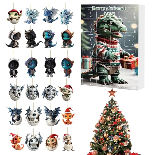 Huayeex Ornamente Advent - 24 Tage Drachenbaby 2D Acryl hängende Ornamente | Tiercharme Countdown Kalender 2025 für Weihnachtsbaum Party Fenster Wand Auto Rückspiegel von Huayeex