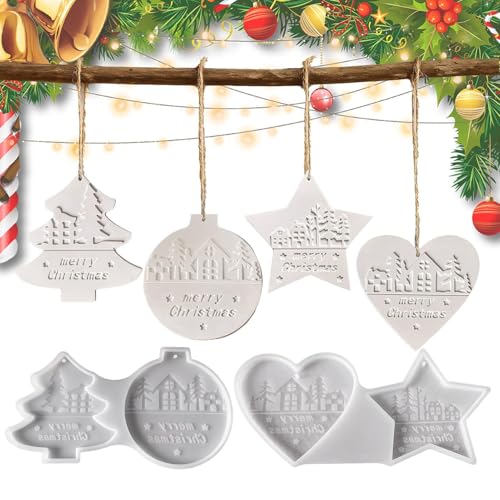 Huayeex Weihnachtsornament Harz Formen,Weihnachtsformen Aus Silikon Für Epoxidharz Beton - Antihaft Schmuck für Fondant Ton Beton Küche Tür Fenster Halloween Geburtstage Festtage Hochzeit Neujahr - von Huayeex