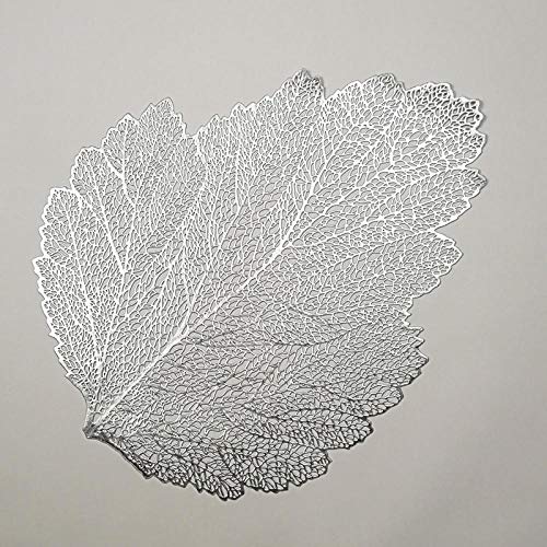 SONGR Tischsets/Platzsets Blattform PVC Hohl Heißpräge Tischset Wärmeisolierung rutschfeste Kaffeetassenmatte Steakplattenmatte-Silber (6 Stück)_36X47Cm von Huayuehong