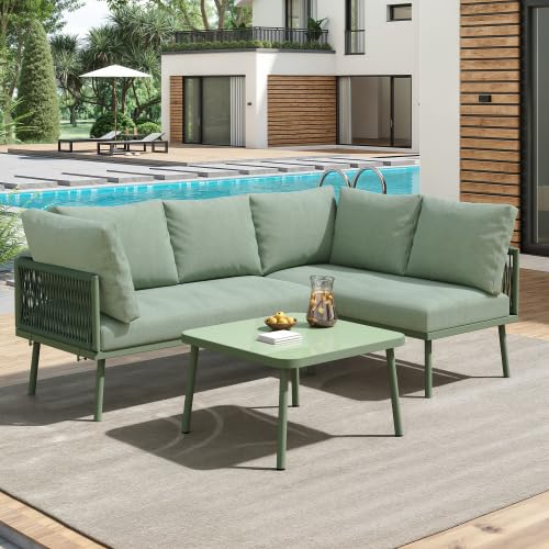 Huayz Gartenmöbel Set, Balkonmöbel Gartenlounge Set für 3-4 Personen, Tisch & Kissen, L-förmiges Terrassenmöbel, Ecksofa-Set aus Eisen, Lounge Sitzgruppe, Outdoor, für Terrasse, Balkon, Garten von Huayz
