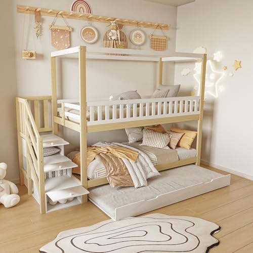 Huayz Etagenbett Kinderbett 90x200 cm mit Ausziehbett und Rausfallschutz, Stockbett mit Treppe und Stauraum, Bettgestell mit Lattenrost, Stauraumbett für Kinder und Jugendliche,ohne Matratze Huayz Etagenbett Kinderbett 90x200 cm mit Ausziehbett und Rausfallschutz, Stockbett mit Treppe und Stauraum, Bettgestell mit Lattenrost, Stauraumbett für Kinder und Jugendliche,ohne Matratze von Huayz