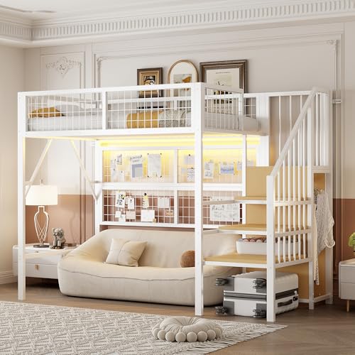Huayz Hochbett Etagenbett 90x200 mit offenem Kleiderschrank und Stauraumtreppe, Rausfallschutz Kinderbett Jugendbett, Metallbett Multifunktionsbett mit LE/D, Eisenbett,Ohne Matratze Huayz Hochbett Etagenbett 90x200 mit offenem Kleiderschrank und Stauraumtreppe, Rausfallschutz Kinderbett Jugendbett, Metallbett Multifunktionsbett mit LE/D, Eisenbett,Ohne Matratze von Huayz