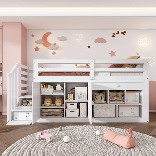 Huayz Kinderbett 90x200cm, Multifunktionales Hochbett mit austauschbar Tisch/Schrank/Treppen/Leiter Bett mit Stauraum für Kinder Mädchen Jungen, Einzelbett Rausfallschutz ohne Matratze Huayz Kinderbett 90x200cm, Multifunktionales Hochbett mit austauschbar Tisch/Schrank/Treppen/Leiter Bett mit Stauraum für Kinder Mädchen Jungen, Einzelbett Rausfallschutz ohne Matratze von Huayz