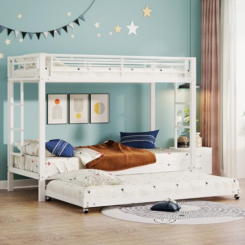 Huayz Hochbett Etagenbett 90x200 cm, Eisenrahmenbett mit Seitengittern und Sicherheitsleiter, usgestattet mit Ausziehbett, für Kinderzimmer oder Schlafsäle für Erwachsene, robuste Konstruktion von Huayz