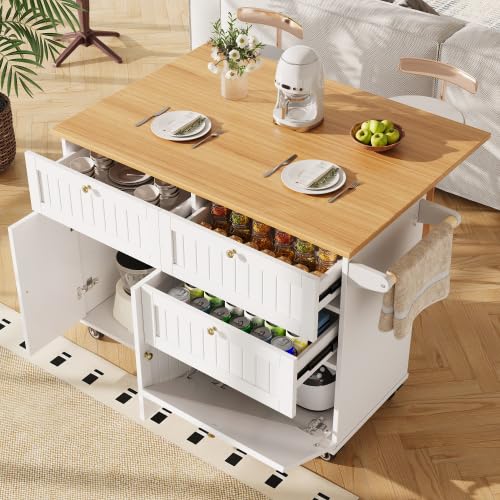 Huayz Moderne Kücheninsel, Küchenschrank, buffetschrank, Speisewagen mit Holzmaserung, buffetschrank, Multifunktionale Esstisch mit Speicherraum, Speisewagen mit Stretchfunktionsschränken von Huayz