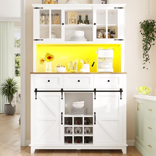 Huayz Vitrinenschrank,Küchenschrank, Hochschrank Küchenbuffet, Buffetschrank mit Verstellbaren Ablagen, Sideboard mit LED-Beleuchtung,Variable Lichtfarben, 105×38.4×180cm von Huayz