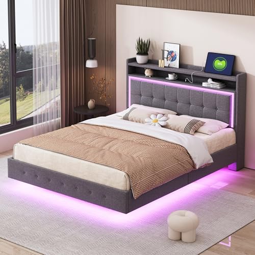 Huayz Polsterbett 140x200 cm mit LED-Beleuchtung und Aufladen USB, Doppelbett mit Stauraum Kopfteil und Lattenrost, Jugendbett Stauraumbett Bettgestell, Leinen, ohne Matratze Huayz Polsterbett 140x200 cm mit LED-Beleuchtung und Aufladen USB, Doppelbett mit Stauraum Kopfteil und Lattenrost, Jugendbett Stauraumbett Bettgestell, Leinen, ohne Matratze von Huayz