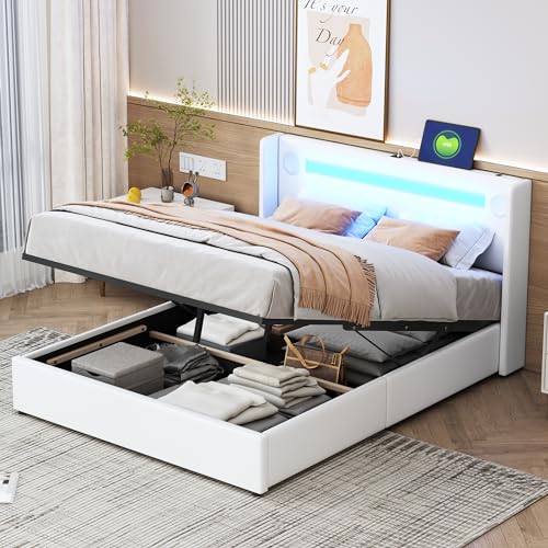 Huayz Polsterbett 140x200cm, Doppelbett,Bett mit LED-Lichtleiste, Bluetooth-Player und USB-Aufladung, Stauraumbett aus PU-Leder, Hochbettkasten, mit Lattenrost Huayz Polsterbett 140x200cm, Doppelbett,Bett mit LED-Lichtleiste, Bluetooth-Player und USB-Aufladung, Stauraumbett aus PU-Leder, Hochbettkasten, mit Lattenrost von Huayz