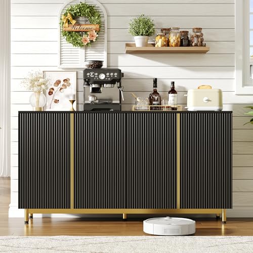 Modernes, Elegantes Sideboard mit 4 Türen,Buffetschrank mit wellenförmigen, geriffelten Türen, kippsicher, geeignet für Esszimmer, Küche und Wohnzimmer von Huayz