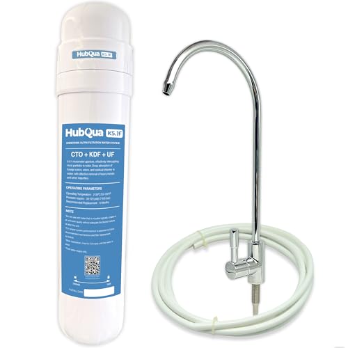 HubQua K5.1F – Untertisch Wasserfilter Trinkwasser mit 3-in-1 System, NSF-Zertifiziert, Kompakt gegen Kalk & Chlor, 6 Monate Nutzung, inkl. separatem Wasserhahn für gefiltertes Wasser von HubQua