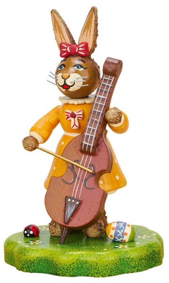 Hubrig Volkskunst Zschorlau Erzgebirge Osterhase Hubrig Musikant - Hasenmädchen mit Kontrabaß, Neuheit 2024 - Handarbeit aus dem Erzgebirge von Hubrig Volkskunst Zschorlau Erzgebirge