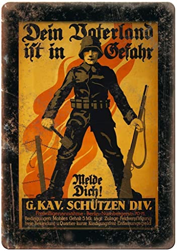 Hucuery Retro Metall-Blechschild Vintage Deutscher WW2 Poster Kunst Aluminium Schild für Zuhause Kaffee Wanddekoration 15,2 x 20,3 cm, multi von Hucuery