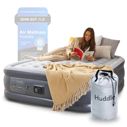 Huddle Lite Luftbett mit Integrierter Pumpe – Aufblasbare Matratze, Bequeme Flock-Oberfläche, Erhöhte Höhe – Luftbett für Camping, Gäste und Ersatzräume (Einzel,Double,King) von Huddle
