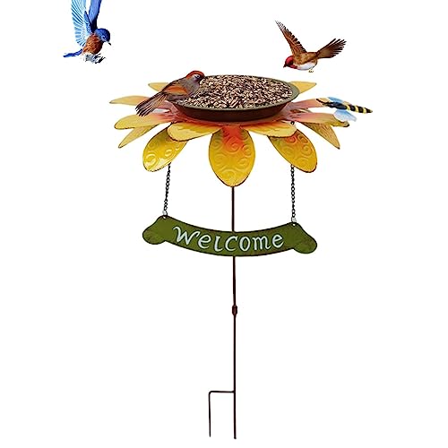 Hudhowks Sonnenblumen-Vogelfutterstation - Stehende Tablettschale für den Außenbereich - Sonnenblumen-Vogel-Futterstation für den Außenbereich, Garten-Dekoration, Wildvogelbeobachter für Terrasse, von Hudhowks