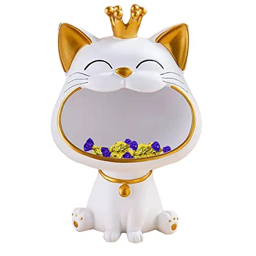 Lachende Katze Figuren Statue,Großer Mund Katze Aufbewahrungsbox,deko schale katzen deko Maneki Neko Fortune Cat Skulptur Glückliche Katzen Lagerung Box,Kätzchen Schlüssel Schale,Schmuck Tablett von Hudhowks