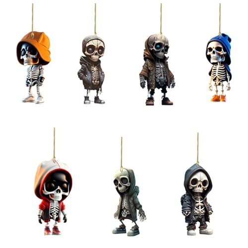 Skeleton Swing Car Ornament | Acrylic Skeleton Figurines Car Mirror Swing Pendant | Halloween Car Interior Decorations for Backpack, Auto, Rearview Mirror von Hudhowks