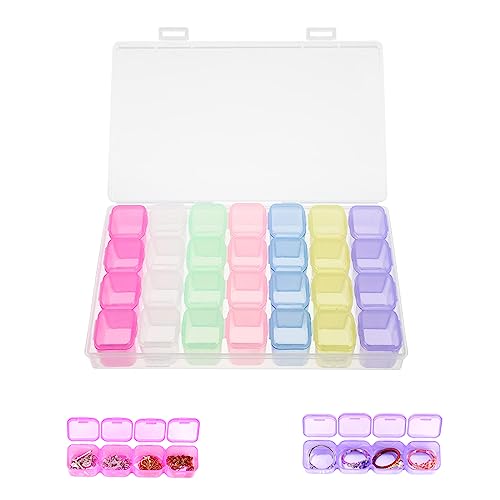 28 Fächer Diamant Stickerei Sortierbox, Einstellbar Aufbewahrungsboxen, Fächer Kunststoff Dosen, Klare Schmuck Sortierboxen, DIY Kunst Handwerk Pille Storage Organizer Trennwänden für Ohrringe,Perlen von Hudiepan