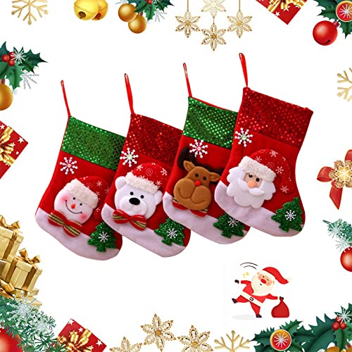 4 Stück Weihnachtsstrumpf Geschenktüte, Nikolausstrumpf Stickerei, Weihnachtsstrumpf Kamin zum Aufhängen, Nikolausstrumpf Set, Weihnachtssocken Süßigkeiten Tüten, für Weihnachtsbaum, Kamin Treppe von Hudiepan