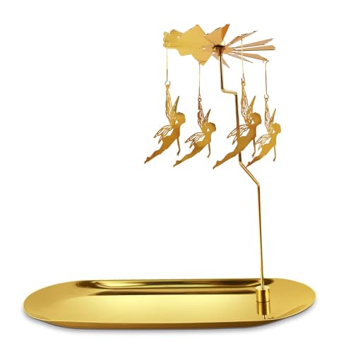 Rotierender Kerzenhalter, Drehbarer Kerzenhalter, Goldener Drehbarer Kerzenhalter, Golden Teelicht Karussell, Rotierendes Karussell-Teelicht, Drehbare Laterne Teelichthalter für Zuhause(Fee) von Hudiepan