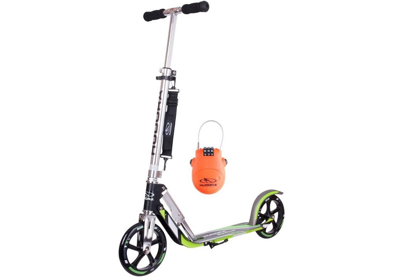 Hudora Scooter 14492 14695/02 2er Set BigWheel® GS 205, grau/grün + Kabelschloss von Hudora