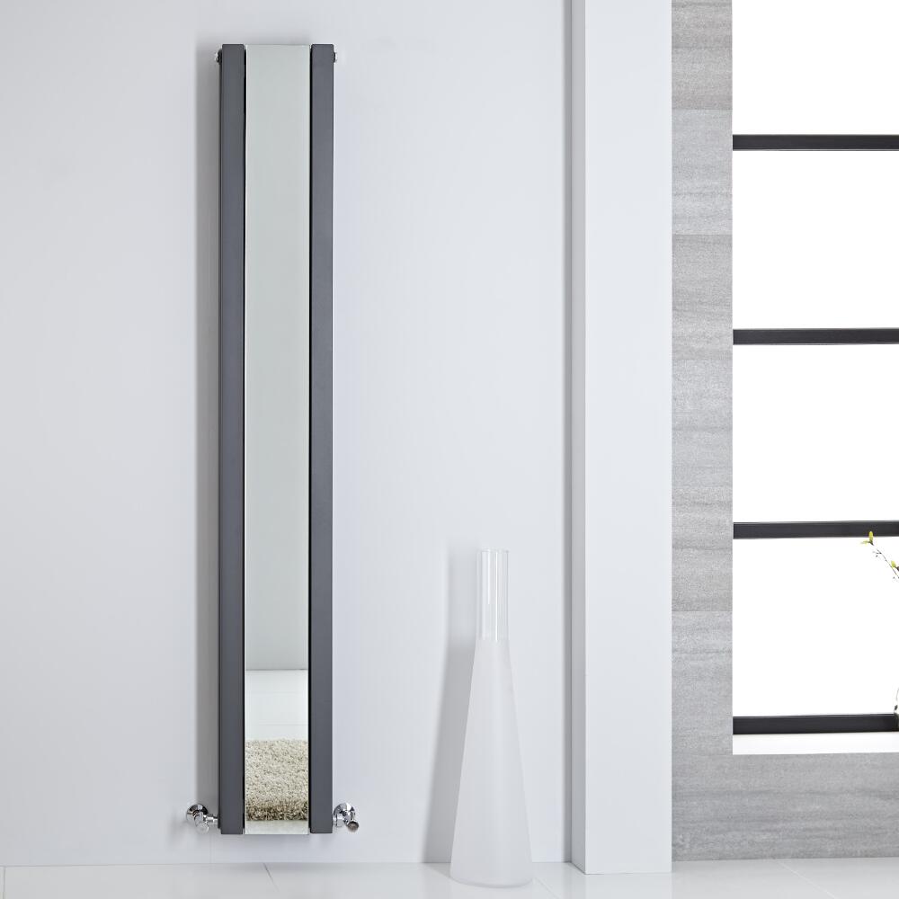 Design Heizkörper mit Spiegel Vertikal Anthrazit 1800mm x 265mm 901W - Sloane von Hudson Reed
