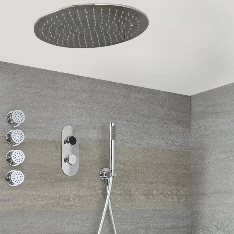Digitale 3-Wege Dusche inkl. rundem Unterputzduschkopf zur Deckenmontage, Körperdüsen & Brause - Narus von HudsonReed