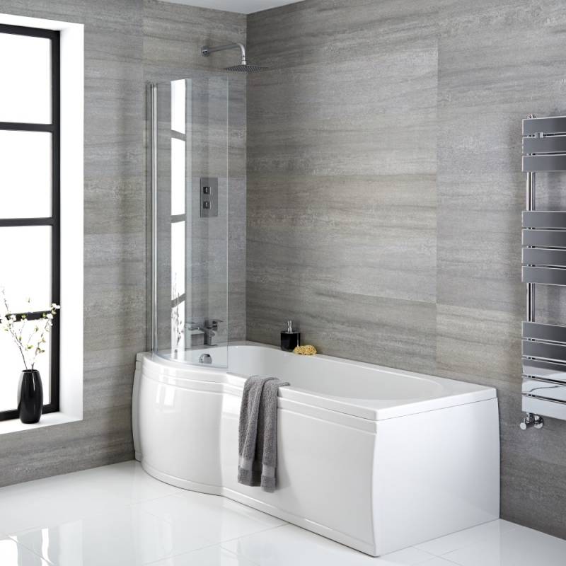 Dusch-Badewanne linksbündig P-Form, Größe, Verkleidung, Ablauf und Duschaufsatz wählbar - Belstone von HudsonReed