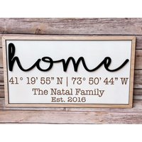 Einweihungsgeschenk Gps Koordinaten Schild, Immobilienmakler Geschenk Für Käufer, Eingangs Deko Wand, Neues Zuhause Paare, Zum 5. Jahrestag von HudsonValleyMakerCo