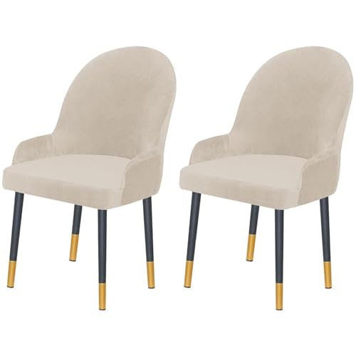 2 Stück Stretch-Stuhlhussen for Ohrensessel Aus Samt Mit Niedriger Armlehne, Moderne Sitzbezüge Mit Gebogener Rückenlehne Und Halbrunder Rückenlehne for Esszimmer, Wohnzimmer, Schlafzimmer(Beige) von Hueborne