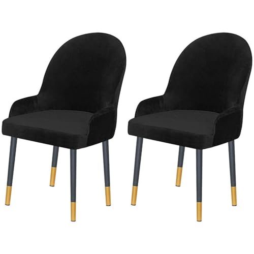 2 Stück Stretch-Stuhlhussen for Ohrensessel Aus Samt Mit Niedriger Armlehne, Moderne Sitzbezüge Mit Gebogener Rückenlehne Und Halbrunder Rückenlehne for Esszimmer, Wohnzimmer, Schlafzimmer(Black) von Hueborne