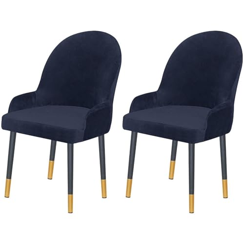2 Stück Stretch-Stuhlhussen for Ohrensessel Aus Samt Mit Niedriger Armlehne, Moderne Sitzbezüge Mit Gebogener Rückenlehne Und Halbrunder Rückenlehne for Esszimmer, Wohnzimmer, Schlafzimmer(Navy) von Hueborne