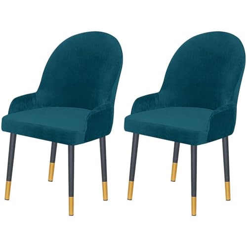 2 Stück Stretch-Stuhlhussen for Ohrensessel Aus Samt Mit Niedriger Armlehne, Moderne Sitzbezüge Mit Gebogener Rückenlehne Und Halbrunder Rückenlehne for Esszimmer, Wohnzimmer, Schlafzimmer(Teal Blue) von Hueborne