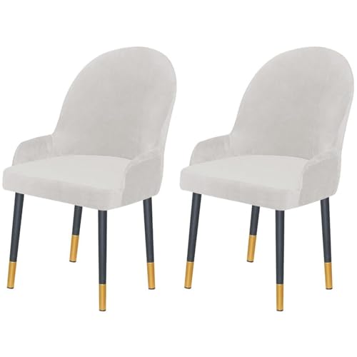 2 Stück Stretch-Stuhlhussen for Ohrensessel Aus Samt Mit Niedriger Armlehne, Moderne Sitzbezüge Mit Gebogener Rückenlehne Und Halbrunder Rückenlehne for Esszimmer, Wohnzimmer, Schlafzimmer(White) von Hueborne