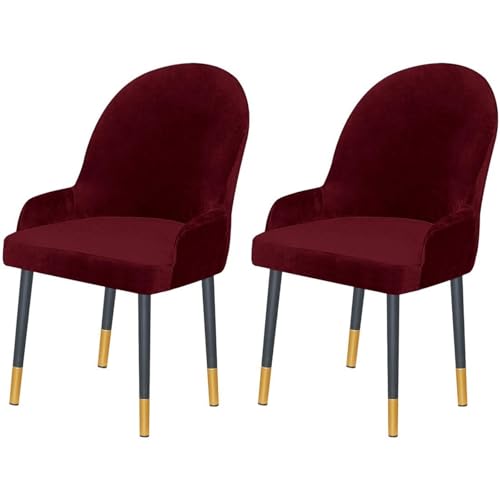 2 Stück Stretch-Stuhlhussen for Ohrensessel Aus Samt Mit Niedriger Armlehne, Moderne Sitzbezüge Mit Gebogener Rückenlehne Und Halbrunder Rückenlehne for Esszimmer, Wohnzimmer, Schlafzimmer(Wine) von Hueborne