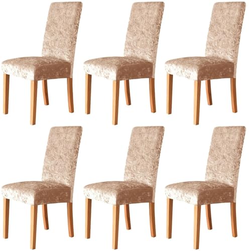 4 Stück Große Goldene Stuhlhussen Aus Spandex-Samt For Parson-Stuhl, Elastisch, Dehnbar, Hohe Rückenlehne, Schonbezüge For Esszimmerstühle For Küche, Hochzeit, Bankett, Dekoration(Camel,6 Pcs) von Hueborne