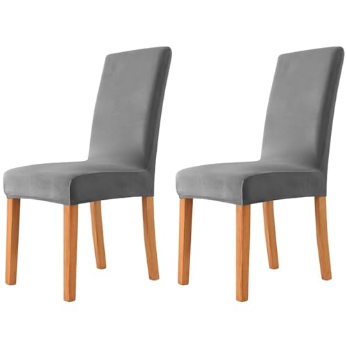 Hueborne 2 Stück Große Stuhlhussen Aus Samt for Esszimmerstühle, Elastisch, Dehnbar, Mit Hoher Rückenlehne, for Küchen-, Hochzeits- Und Bankettdekoration(Dark Gray) von Hueborne