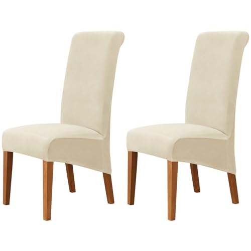 Hueborne 2 Stück Große Stuhlhussen Aus Samt for Esszimmerstühle, Hochelastische Stretch-Schonbezüge for Stühle Mit Hoher Rückenlehne, Schoner for Küche/Wohnzimmer(Beige) von Hueborne