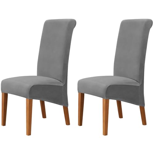 Hueborne 2 Stück Große Stuhlhussen Aus Samt for Esszimmerstühle, Hochelastische Stretch-Schonbezüge for Stühle Mit Hoher Rückenlehne, Schoner for Küche/Wohnzimmer(Gray) von Hueborne
