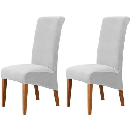 Hueborne 2 Stück Große Stuhlhussen Aus Samt for Esszimmerstühle, Hochelastische Stretch-Schonbezüge for Stühle Mit Hoher Rückenlehne, Schoner for Küche/Wohnzimmer(Light Gray) von Hueborne