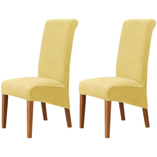 Hueborne 2 Stück Große Stuhlhussen Aus Samt for Esszimmerstühle, Hochelastische Stretch-Schonbezüge for Stühle Mit Hoher Rückenlehne, Schoner for Küche/Wohnzimmer(Light Yellow) von Hueborne