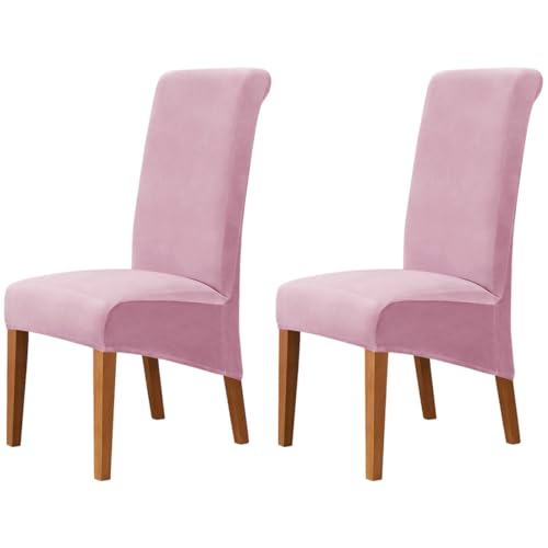 Hueborne 2 Stück Große Stuhlhussen Aus Samt for Esszimmerstühle, Hochelastische Stretch-Schonbezüge for Stühle Mit Hoher Rückenlehne, Schoner for Küche/Wohnzimmer(Pink) von Hueborne