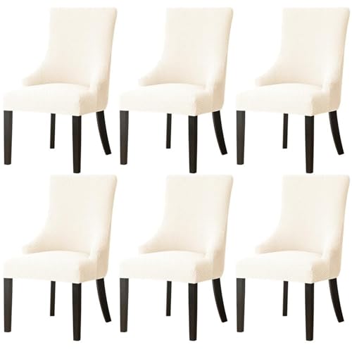 Hueborne 2 Stück Ohrensessel-Bezüge aus Polyester-Spandex, Stretch, Schonbezug for Esszimmer-Akzentstühle, wiederverwendbar, Sesselschutz for Wohnzimmer und Schlafzimmer(Beige,6 Pcs) von Hueborne